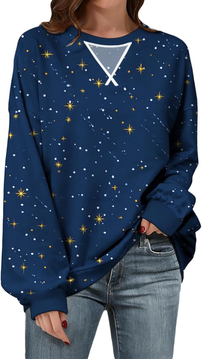 Womens Sweatshirts Fahsion Floral Print Long Sleeve Comfy Fall Tops Oversized Casual Crewneck Pullover Shirts
