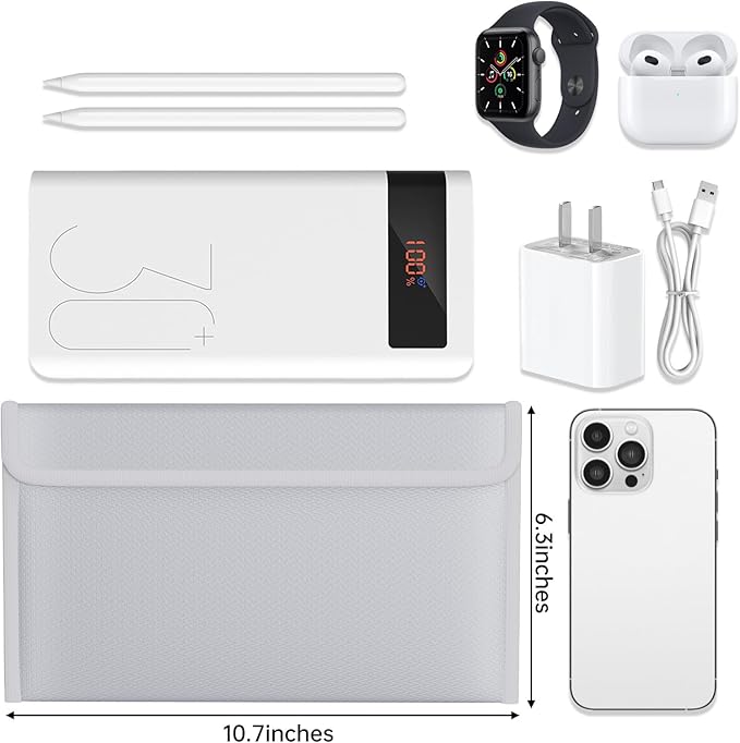 2 Pack Electronic Travel Organizer Cases,Fireproof Tech Accessories Bags,Explosion-Proof Portable Storage Pouch Bags for Power Bank,Phone,Charging Cords,Earphones(10.7”×6.3”,Silver)