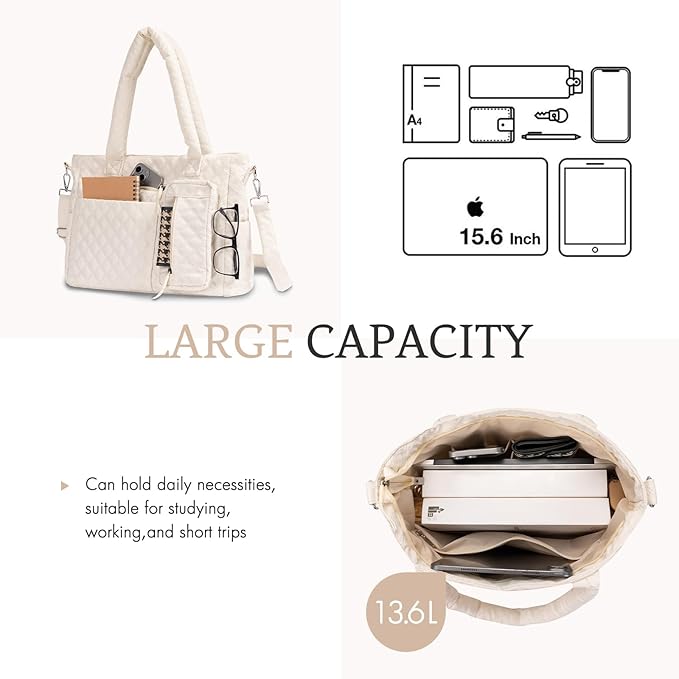 Tote Bag for Women Purses and Weekender Bags Quilted Shoulder Bags 2PCS with Zipper