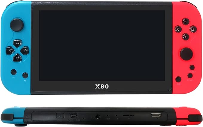 Portable Retro Game Console X80 with 7 Inch Display and 16GB Memory Built-in Many Games - Blue and Red