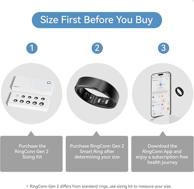 RingConn Gen 2, World’s First Smart Ring with Sleep Apnea Monitoring, No APP Subscription, 12-Day Battery Life, Stress/Heart Rate/Women's Health Tracker, Android & iOS Compatible (Black, Size 12)