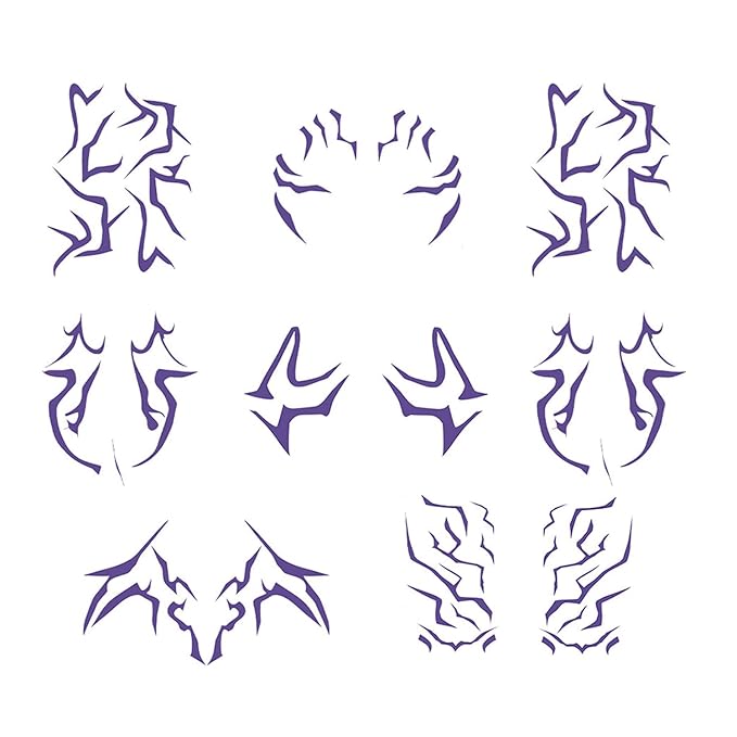 Rumi Tattoos Body Set–10 Purple Pieces per Pack (1 Face, 2 Chest, 2 Upper Arm, 2 Forearm, 1 Waist, 2 Thighs Symmetrical), Temporary Body Tattoos, Waterproof & Skin-Safe (Purple, 2 Pack)