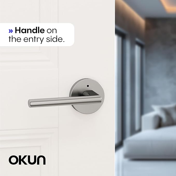 Okun Brio 2-Pack Brushed Nickel Privacy Door Levers – Push Button Lock, Reversible, Sleek Concealed-Mount Design for Bedroom & Bathroom