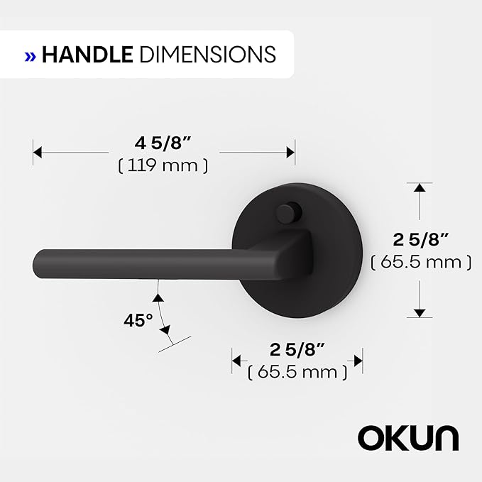 Okun Brio 2-Pack Matte Black Privacy Door Levers – Push Button Lock, Reversible, Sleek Concealed-Mount Design for Bedroom & Bathroom