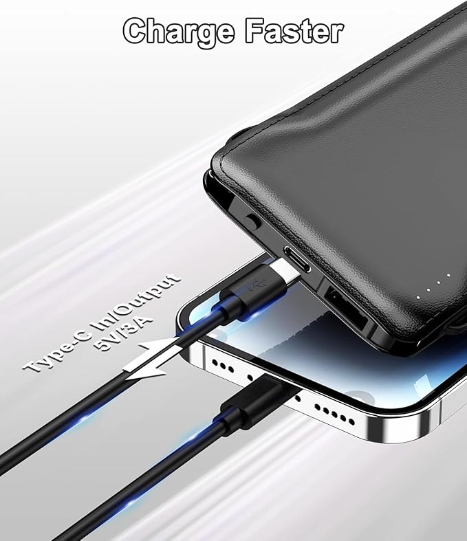 TG90° Portable Charger with Cords Only 10000mAh Power Bank with Built in Cables(No Plug) Battery Backup Cell Phone External Battery Pack Compatible with iPhone 17 16 15 14 13 12 Samsung Google iPad