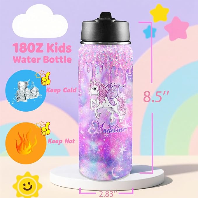 VIPOPSA Customized Water Bottles For Girls 18oz Personalized Water Bottle With Straw Lid Gifts For Girls Boys School Sports Bottles