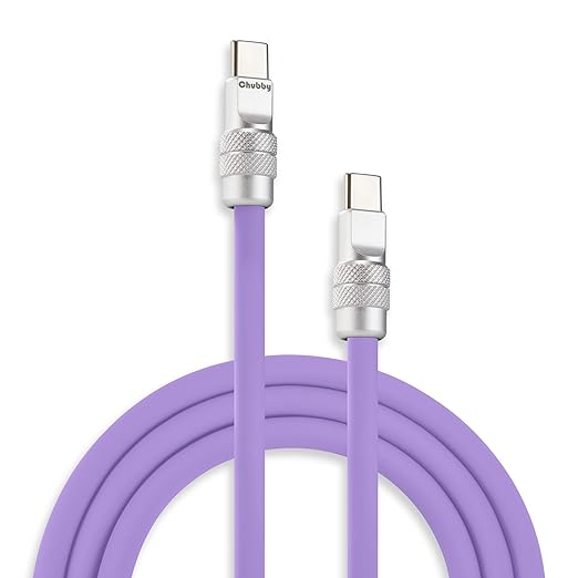 chubbycable Chubby 2.0 USB C 240W Fast Charging Cable Silicone Soft Durable USB C Cable Extra Thick Charger Cord Compatible with iPhone 17-15 Series iPad, Light Purple, Type-C to Type-C, 4.9FT