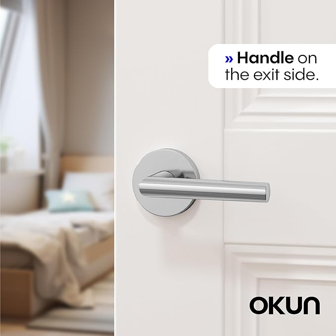 Okun Stark 2-Pack Chrome Passage Door Levers – Reversible Non-Locking Interior Handles with Sleek Concealed-Mount Design for Hallways & Closets