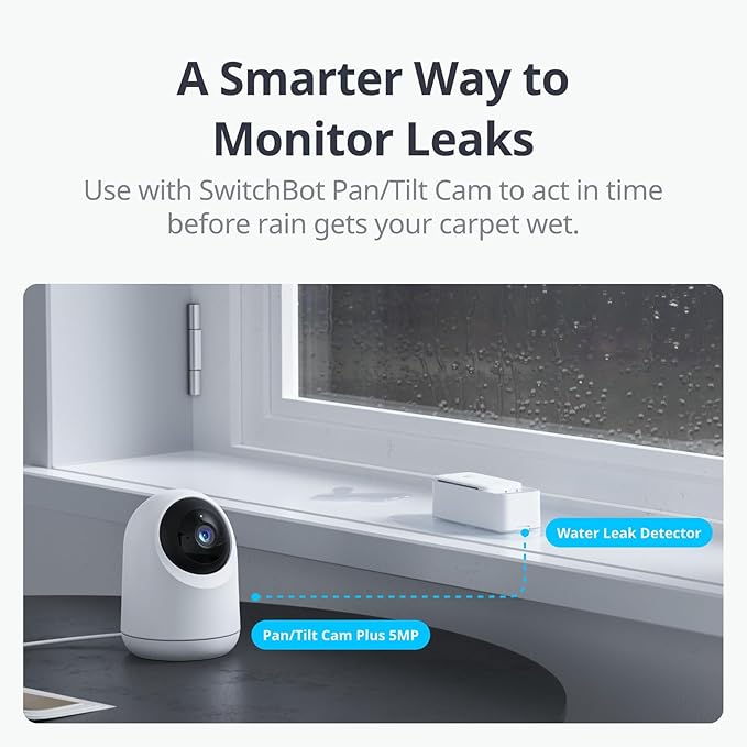 SwitchBot WiFi Water Sensor, Smart Water Leak Detector, 100dB Adjustable Alerts & App Alerts, IP67 Waterproof, Wireless Detector for Kitchen, Bathroom, Basement, No Hub Required (Support 2.4G)
