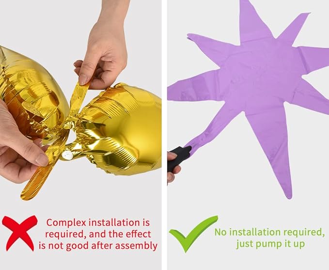TONIFUL 4 Pcs 22inch 4D Light Purple Explosion Star Mylar Balloons 14Point Star Balloons for Party Backdrop Christmas,New Year Birthday, Wedding Baby Shower Anniversary Photo Booth Supplies
