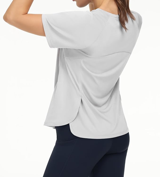 THE GYM PEOPLE Women's Short Sleeve Workout Shirts Breathable Yoga T-Shirts with Side Slits Athletic Tee Tops