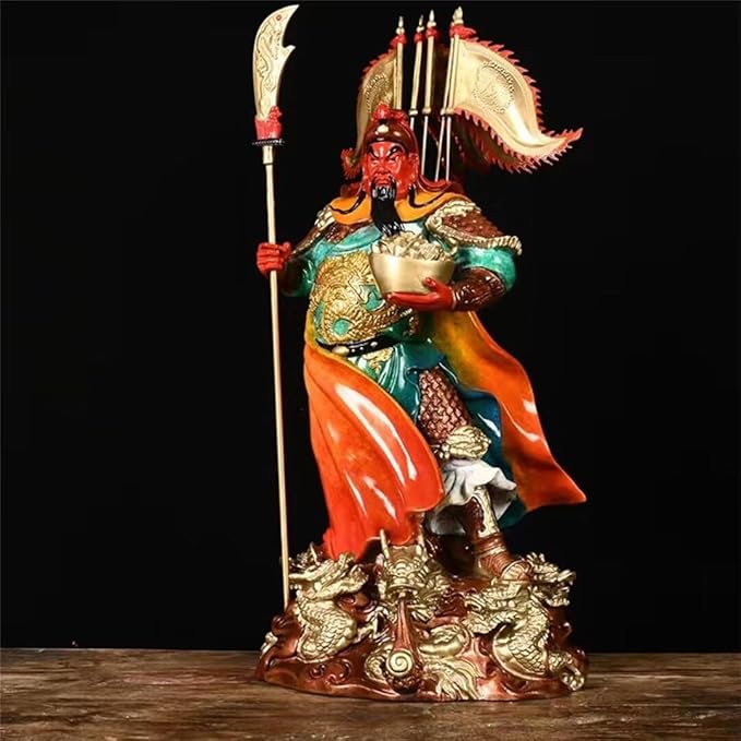 burid Pure Copper Chinese Feng Shui Guan Gong Statue God of Wealth Home and Office Decoration Wu God of Wealth Guan Yu Statue Best Furnishings Gifts, 26*24*57CM，10.0KG