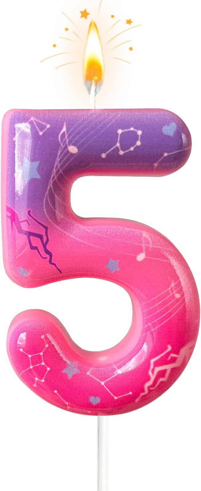 Lurevian K-pop Pink Purple Number Birthday Candle – Trendy Cake Decoration for Themed Parties, Sparkly Gradient Cake Topper for Girls Birthday Party Decoration for Teens（Number 5）