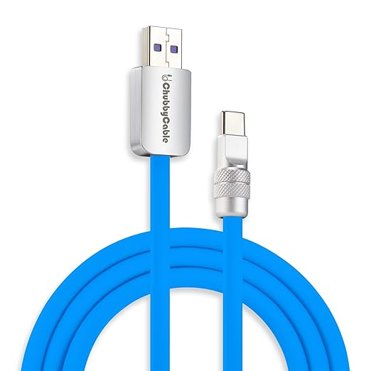 chubbycable Chubby 2.0 USB C 120W Fast Charging Cable Silicone Soft Durable USB C Cable Extra Thick Charger Cord Compatible with iPhone 17-15 Series iPad, Blue, USB-A to Type-C, 3.3FT