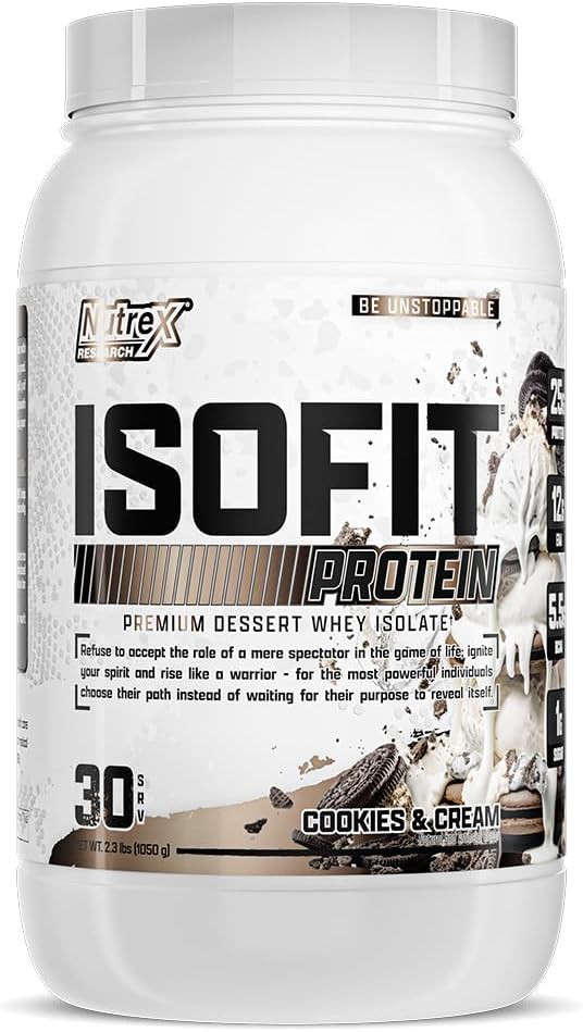 Nutrex Research IsoFit Whey Protein Powder Instantized 100% Whey Protein Isolate (30 Servings (Pack of 1), Cookies & Cream)