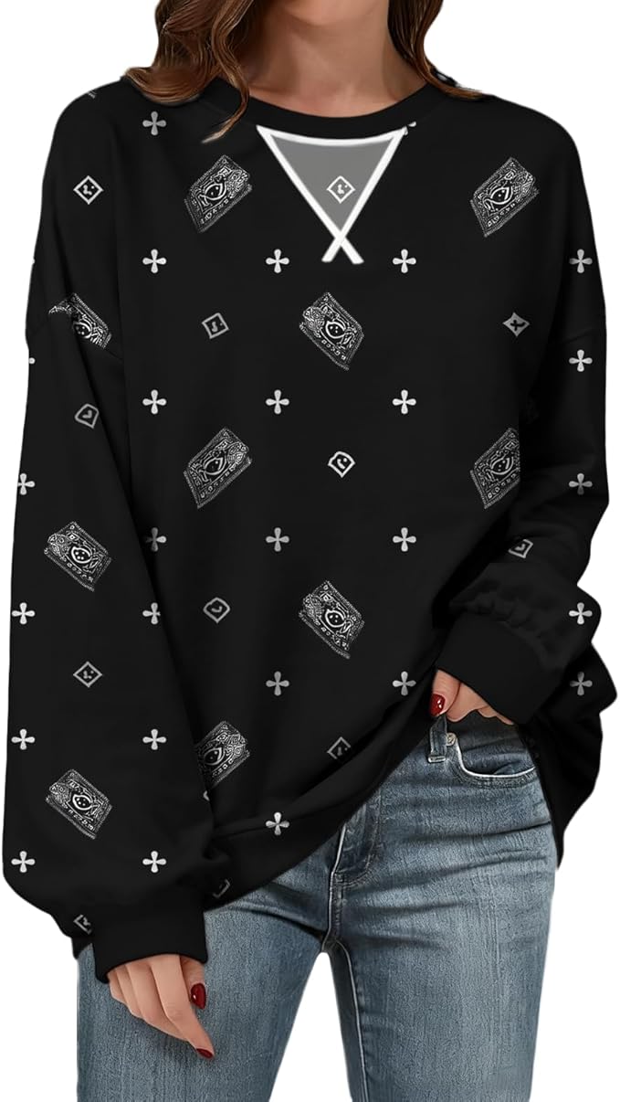 Womens Sweatshirts Fahsion Floral Print Long Sleeve Comfy Fall Tops Oversized Casual Crewneck Pullover Shirts
