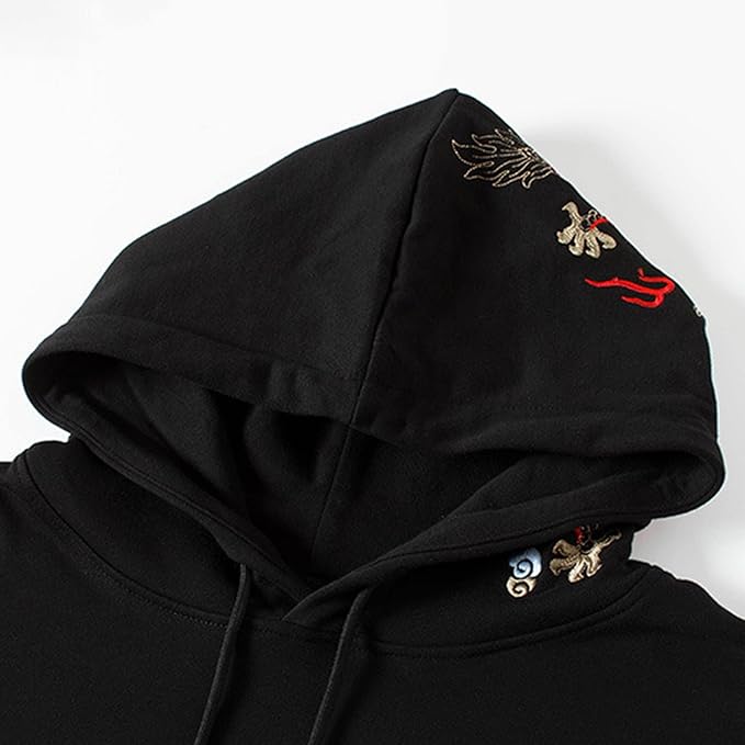 Streetwear Men's Dragon Embroidered Heavyweight Graphic Hoodies Japanese Techwear baggy Anime Hoodie