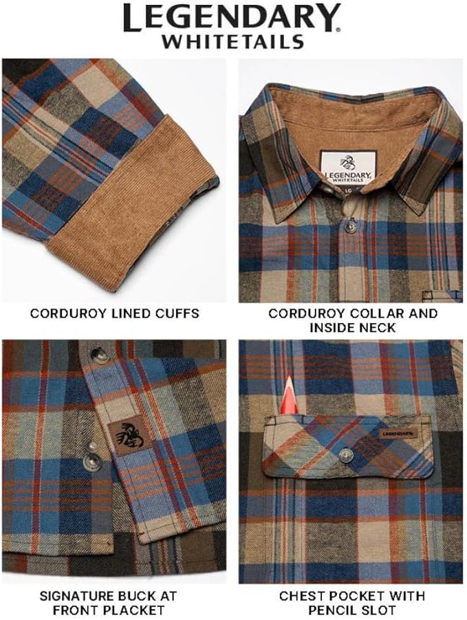 Legendary Whitetails Men's Flannel Shirt Long Sleeve Button Down 100% Cotton