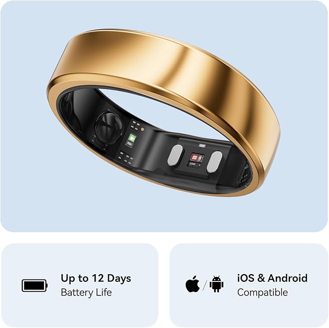 RingConn Gen 2, World’s First Smart Ring with Sleep Apnea Monitoring, No APP Subscription, 12-Day Battery Life, Stress/Heart Rate/Women's Health Tracker, Android & iOS Compatible (Rose Gold, Size 7)