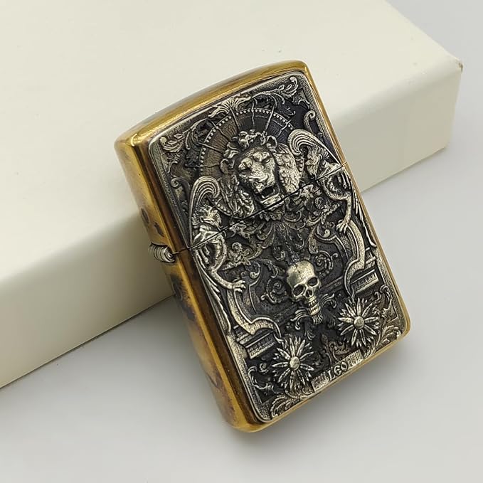 Brass Lighter Case Handmade Gift for Men,Lighter Pouches Protective Storage Case Holder for Father, Boyfriend, Husband Stylish Design for Home Everyday Carry Outdoor Hiking Camping
