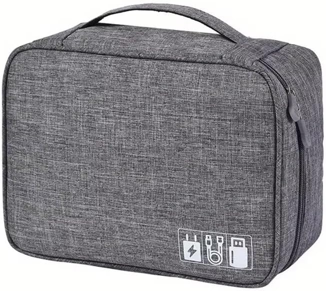 Portable travel cable storage bag digital electronic organizer case Storage Bag Waterproof Digital Electronic Organizer Pack Of 1 (Gray, 1Layer(24.5x10x18cm))