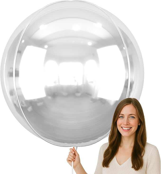 50 Inch Giant Silver Round Foil Balloons, 3Pcs Metallic Silver 4D Ball Balloons for Birthday New Year Eve Wedding Engagement Graduation Anniversary Party Decorations 2026