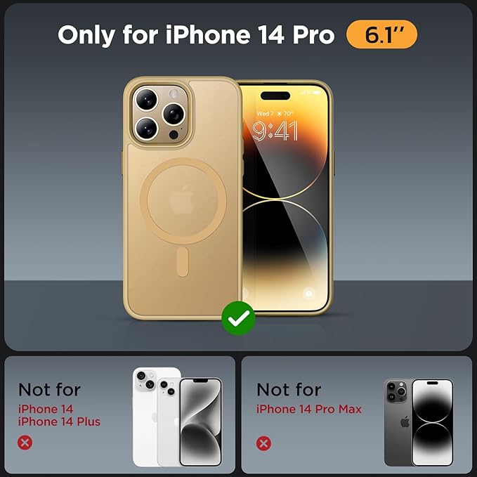 Miracase Magnetic for iPhone 14 Pro Case 6.1 inch (Compatible with MagSafe)（with 2X Screen Protectors） Military-Grade Protection, Anti-Fingerprint Translucent Matte Phone Case Cover, Light Yellow
