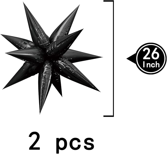 Tellpet Star Balloons Starburst Spike Shaped Balloon, 2pcs Large, Black