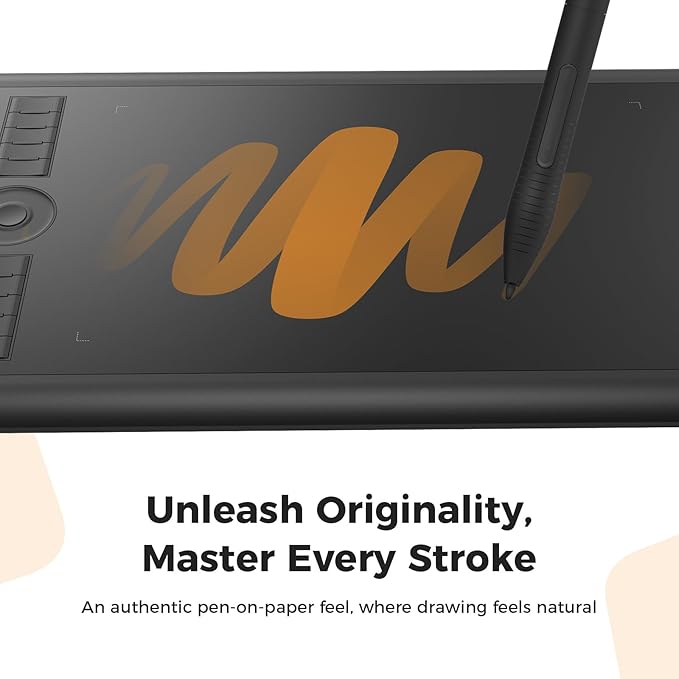 GAOMON M10K Drawing Tablet, 10x6 inch Large Graphics Tablet with Touch Ring, 8192 Levels Battery-Free Stylus, 10 Hot Keys, Art Tablet for Design, Writing, Editing, Work with Mac, Windows, Android