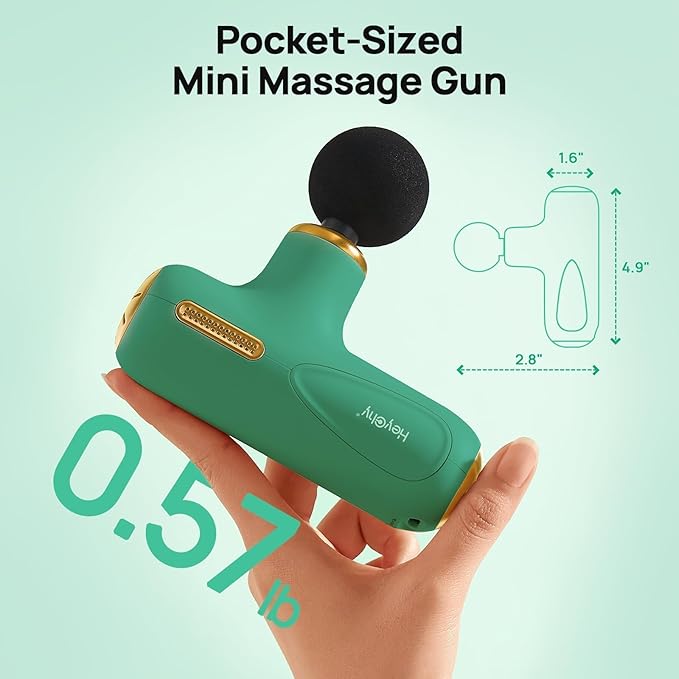 Super Mini Massage Gun Deep Tissue, Muscle Massager with 5-Speed & 4 Heads, Portable Handheld Massager Quiet for Home, Gym, Travel, Office, Perfect for Men & Women, Athletes, Green