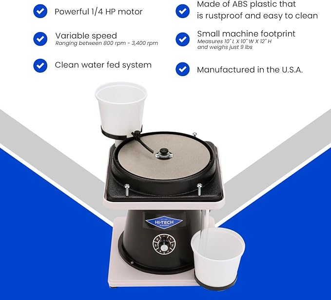Hi-Tech Diamond 8" All-U-Need - Lapidary Equipment, Mineral & Stone Rock Shaping, Stone Grinder, Shaper w/ Variable Speed Motor & Polishing Machine Tool, Includes Mineral Rock Polishing Kit