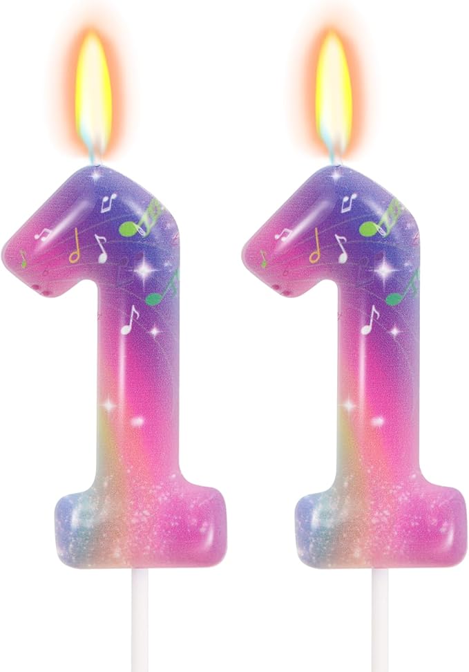FAMGift K-pop Musical Note Birthday Candles - Number 11 Candle for Music Themed Cake Topper, Colorful Birthday Decorations for Girls