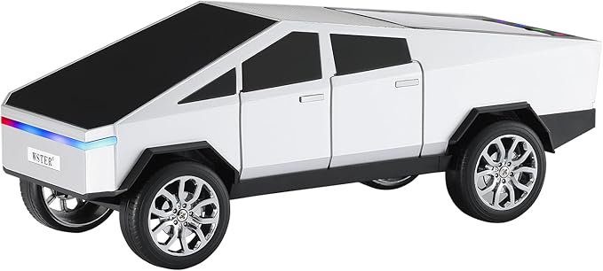 Portable Car Model Bluetooth Speaker with HD Stereo Sound, TWS Dual Pairing, LED Display, Truck-Style Wireless Speaker for Home, Office, Gaming & Collectible Display (Silver)