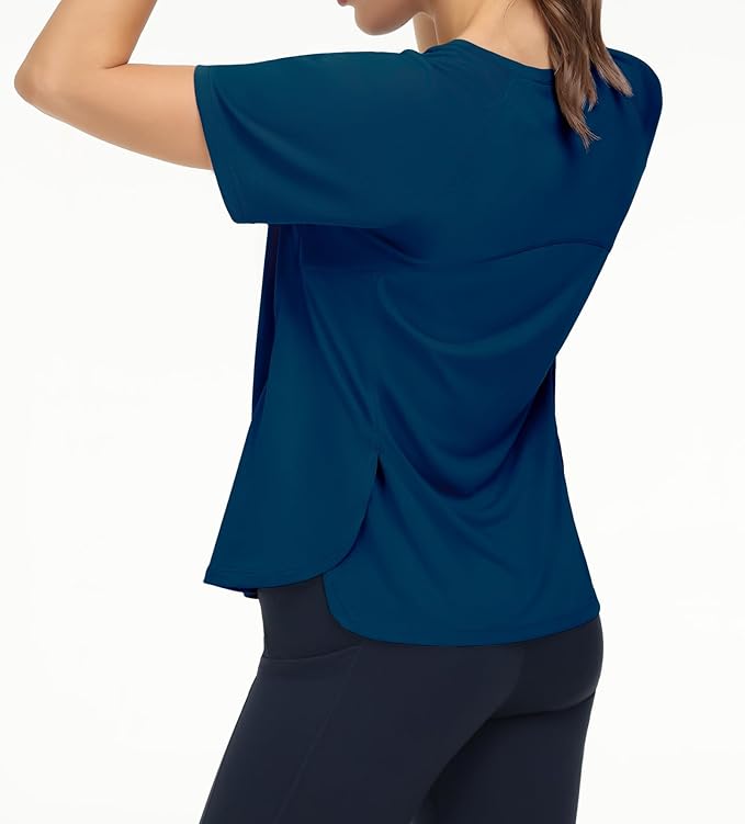 THE GYM PEOPLE Women's Short Sleeve Workout Shirts Breathable Yoga T-Shirts with Side Slits Athletic Tee Tops