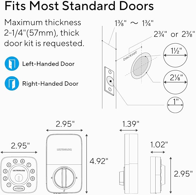 ULTRALOQ U-Bolt WiFi Smart Lock with Door Sensor, Built in Wi-Fi Keypad Deadbolt Lock for Front Door, Remote Control, Auto-Lock, Works with Alexa, Google, SmartThings, Easy Install, Matte Black