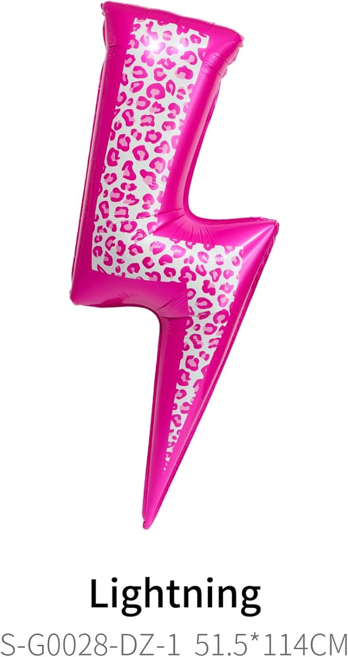 Pink Leopard Lightning Bolt and Pink Fuchsia Checkered Heart Foil Balloons Set,Kpop Party Decorations Idol Demon Hunters Balloon, Valentine’s Day, Bachelorette, Edgy Galm Party Decor