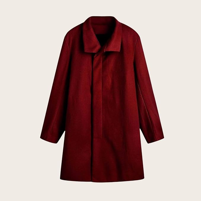 Men's Plaid Long Trench Coat Mid - Length Lapel Collar Button Down Warm Overcoat for Winter & Autumn Fashion