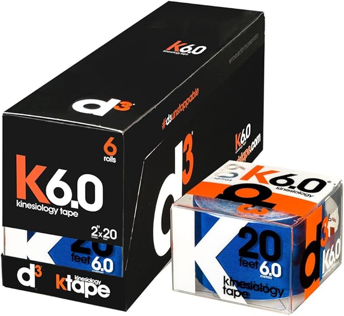 d3 K6.0 Kinesiology Tape - 2in x 20ft Royal Blue (6 Rolls) Latex-Free Hypoallergenic Joint Muscle Sports Medical Injury Support