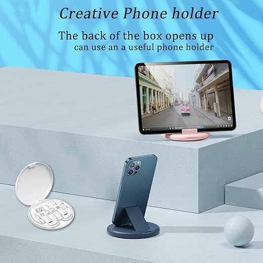 Multi USB Charging Adapter Cable Kit, C to iOS Device Cable Box, Conversion Set USB A & Type C to Male Micro/Type C/iOS Device, Data Transfer, Card Storage, Tray Eject Pin, Phone Holder (White)