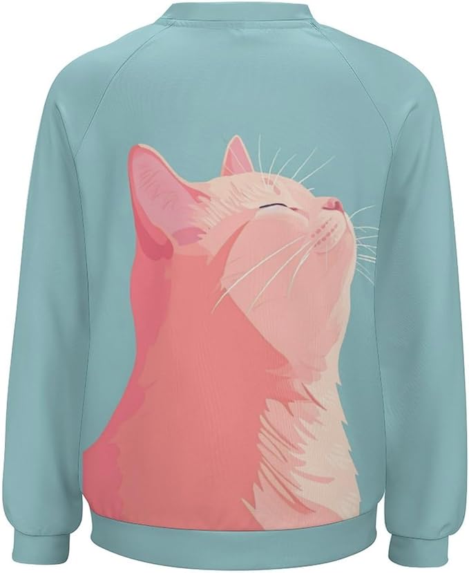 Long Sleeve Shirt Women Fall Cat Print Funny Hide Belly Vacation Plus Size Ladies Hippie Dressy Sweaters