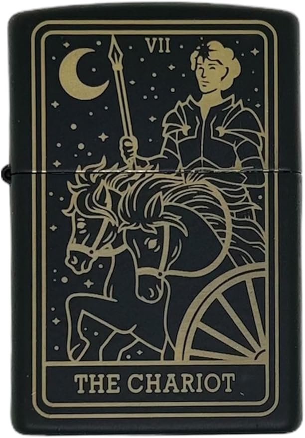 23 Custom Tarot Card - Major Arcana Card Laser Engraved Zippo Black Matt Windproof Lighter (The Chariot)