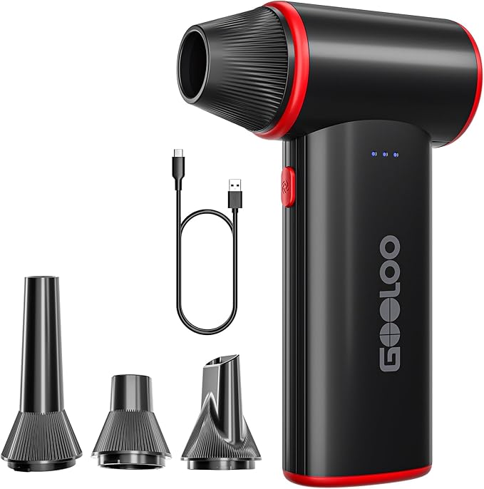 GOOLOO F3 Compressed Air Duster, 150000 RPM Portable Electric Air Duster for Cleaning, 3-Speed Adjustable Air Blower with Fast Charging, Rechargable Leaf Blower for Computer, Car, Keyboard, Outdoor