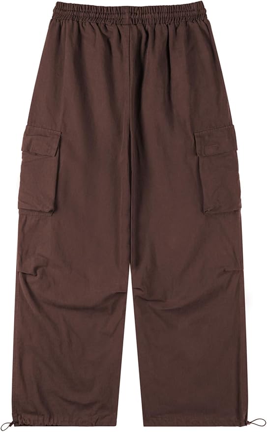Men's Casual Cargo Pants Elastic Waist Drawstring Street Hip Hop Trousers with Pockets