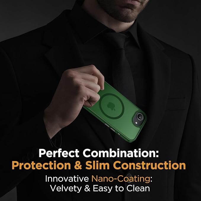 Miracase for iPhone 16e Case for MagSafe [with 2×9H+ Screen Protectors] TOP Military-Grade Protection Shockproof Scratch-Resistant with Velvet Touch for iPhone 16e Phone Case 6.1" Matte Dark Green