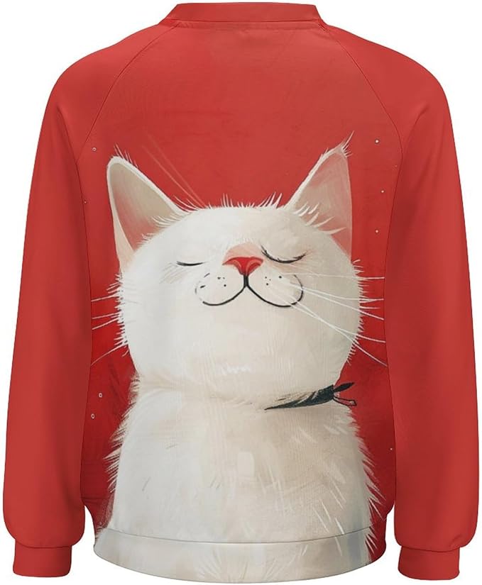 Long Sleeve Shirts for Women Cat Printed Fall Winter Dressy Holiday Casual Fashion Crewneck Tunic Tee Shirts