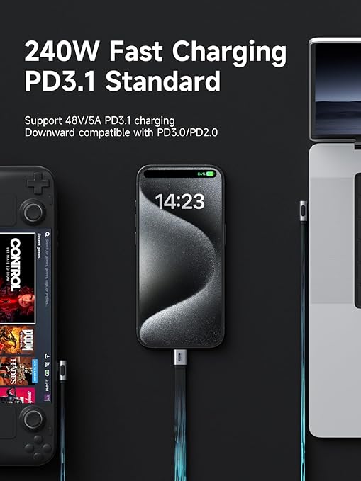 Hagibis USB4 Cable, 80Gbps Data Transfer, 240W Fast Charging USB-C Cable, 8K@60Hz USB 4 V2.0 Short Cable for iPhone 17 16 15 Pro Max, iPad Pro, Thunderbolt 5/4 (Vertical 90 Degree, 0.8FT)