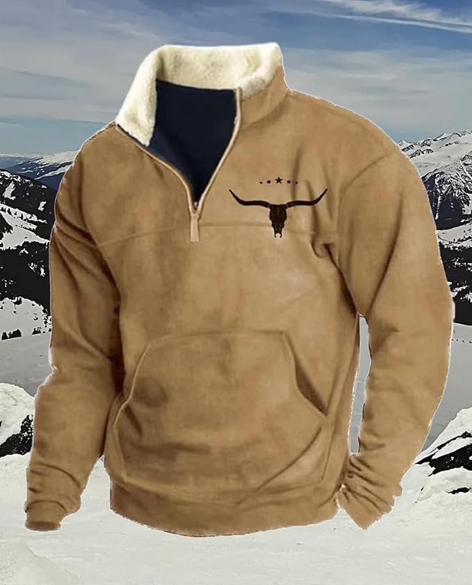 Western Sweatshirts for Men Aztec Retro Pullover Quarter Zip Sweatshirt Mens Stitching Color Fleece Sweatshirt