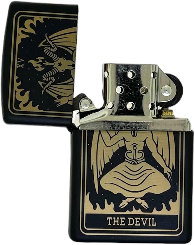 23 Custom Tarot Card - Major Arcana Card Laser Engraved Zippo Black Matt Windproof Lighter (The Devil)