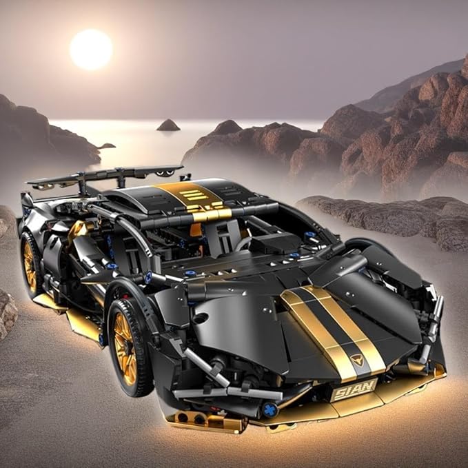 Sport Race Car Building Block Sets for Adults,Black Technical Racing Supercar Toys Kits Collectible 1:14 MOC Model Construction Birthday Gifts for Boys Men Teens Age 8+, 8-12 12-16,14+