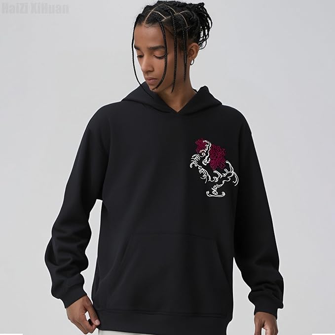 Streetwear Men's Dragon Embroidered Heavyweight Graphic Hoodies Japanese Techwear baggy Anime Hoodie